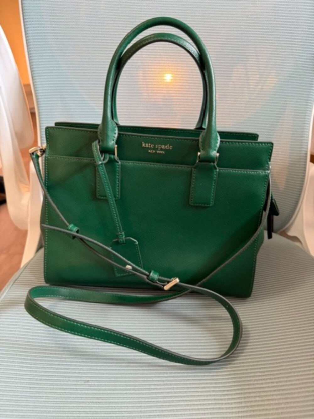 Kate Spade Satchel Staci Saffiano Leather -Crossbody Satchel- Green-EUC